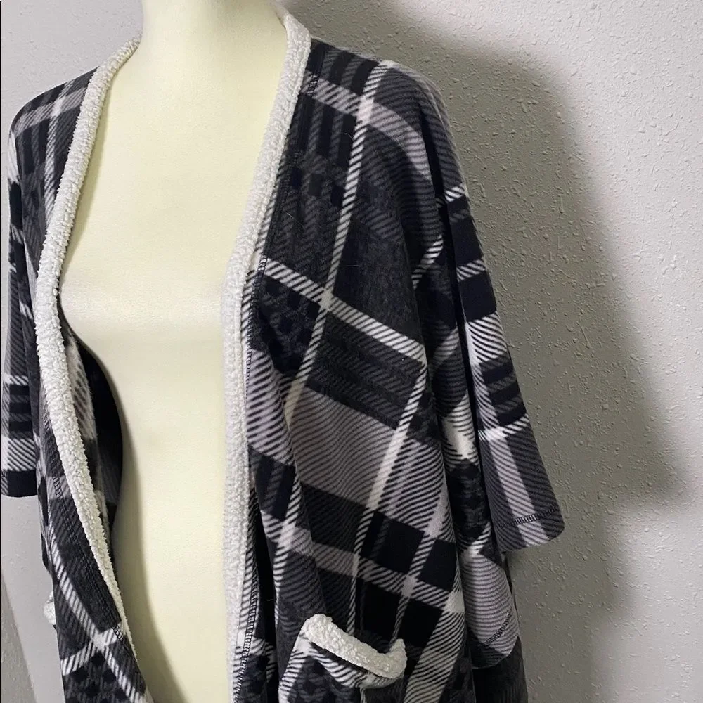 Cuddl Duds Plaid Sherpa Trim Cardigan Wrap S/M Buffalo Check Cozy Lounge Layer